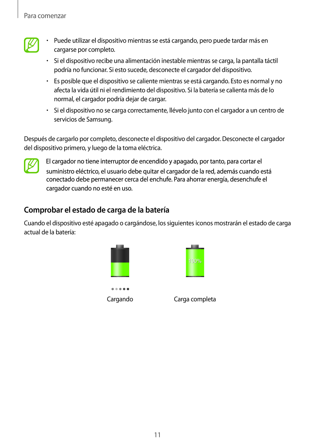 Samsung SM-P9000ZWATPH, SM-P9000ZWADBT, SM-P9000ZKATPH, SM-P9000ZKAPHE manual Comprobar el estado de carga de la batería 