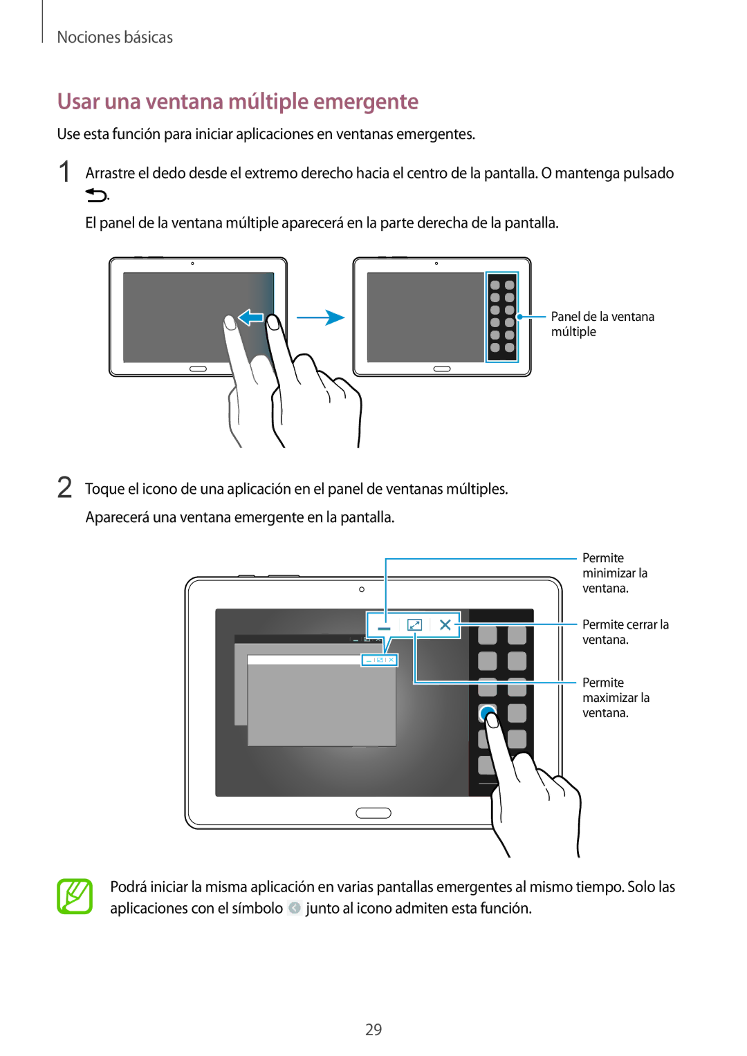 Samsung SM-P9000ZWAPHE, SM-P9000ZWADBT, SM-P9000ZWATPH, SM-P9000ZKATPH, SM-P9000ZKAPHE Usar una ventana múltiple emergente 