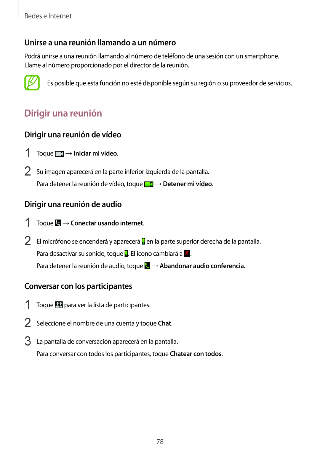 Samsung SM-P9000ZKAPHE, SM-P9000ZWADBT manual Unirse a una reunión llamando a un número, Dirigir una reunión de vídeo 