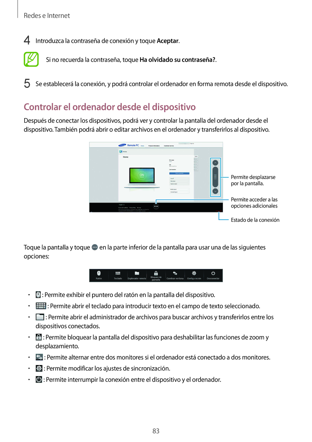 Samsung SM-P9000ZKAPHE, SM-P9000ZWADBT, SM-P9000ZWATPH, SM-P9000ZKATPH manual Controlar el ordenador desde el dispositivo 