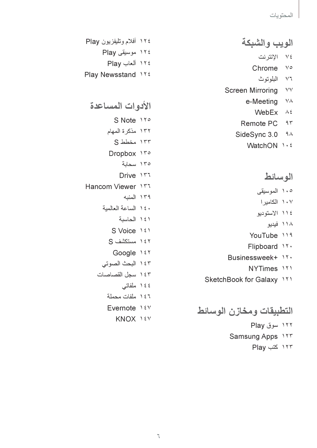 Samsung SM-P9010ZKATHR, SM-P9010ZKACAC, SM-P9010ZKATUN, SM-P9010ZKYWTL, SM-P9010ZWAAFG manual طئاسولا نزاخمو تاقيبطتلا 