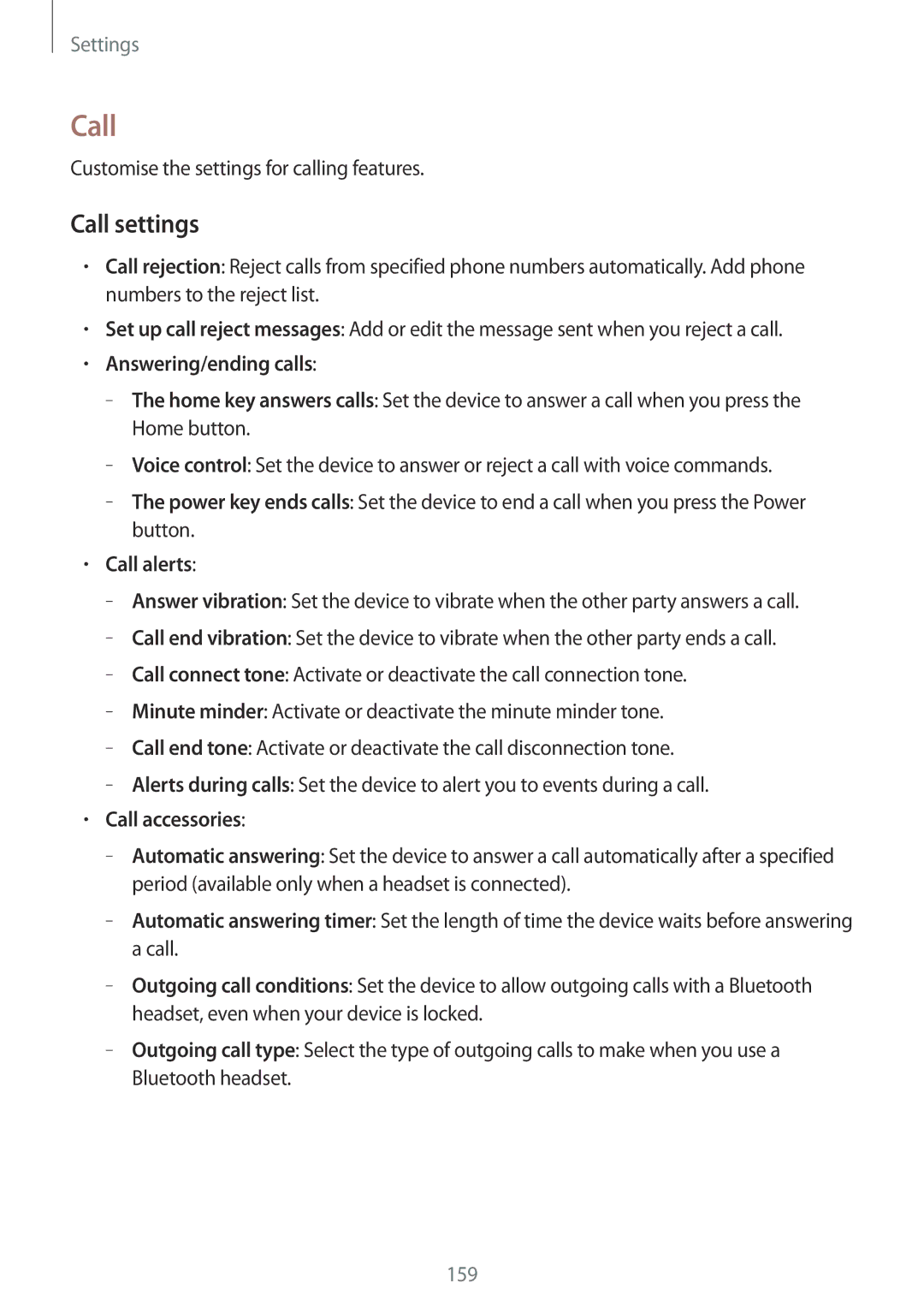 Samsung SM-P9010ZKYEGY manual Call settings, Customise the settings for calling features, Call alerts, Call accessories 