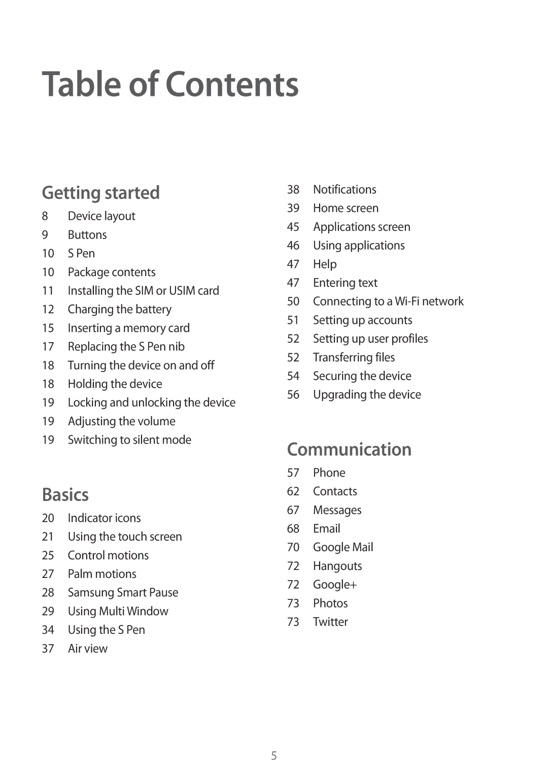 Samsung SM-P9010ZWYWTL, SM-P9010ZKACAC, SM-P9010ZKATUN, SM-P9010ZKYWTL, SM-P9010ZWAAFG, SM-P9010ZWAAFR manual Table of Contents 