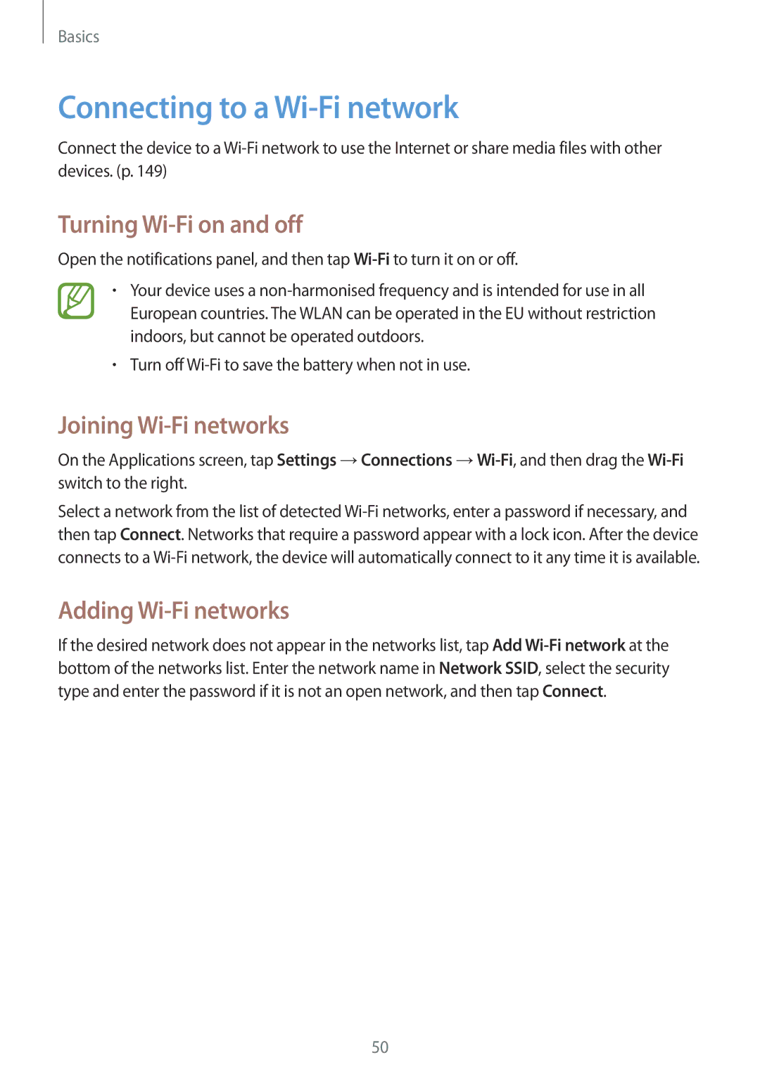 Samsung SM-P9010ZWYKEN, SM-P9010ZKACAC Connecting to a Wi-Fi network, Turning Wi-Fi on and off, Joining Wi-Fi networks 