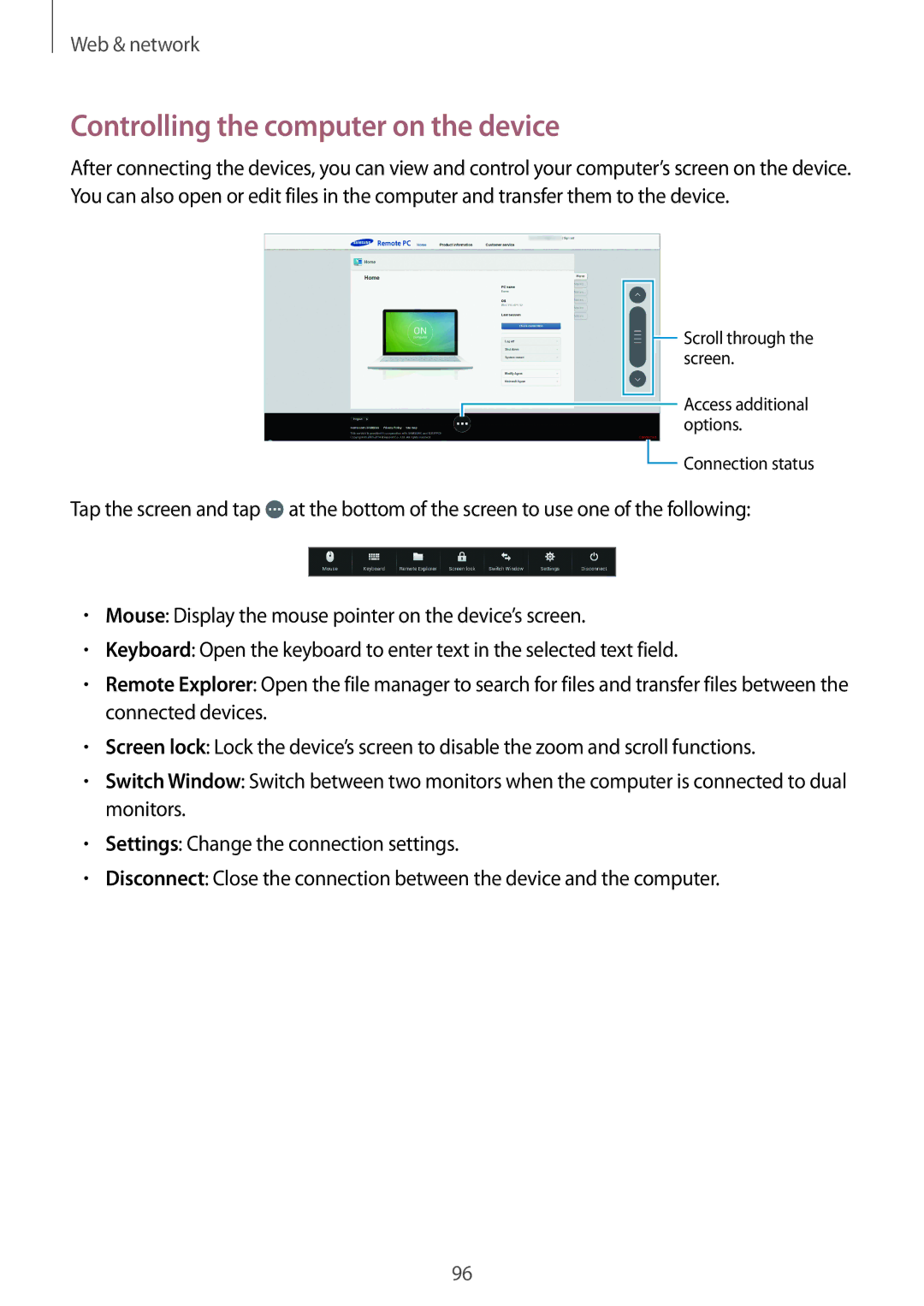 Samsung SM-P9010ZWATUN, SM-P9010ZKACAC, SM-P9010ZKATUN, SM-P9010ZKYWTL, SM-P9010ZWAAFG Controlling the computer on the device 