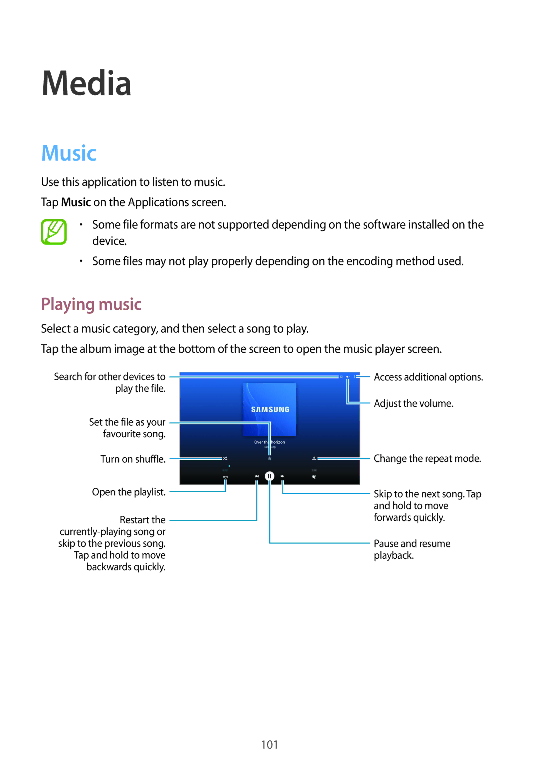 Samsung SM-P9010ZKASER manual Music, Playing music 