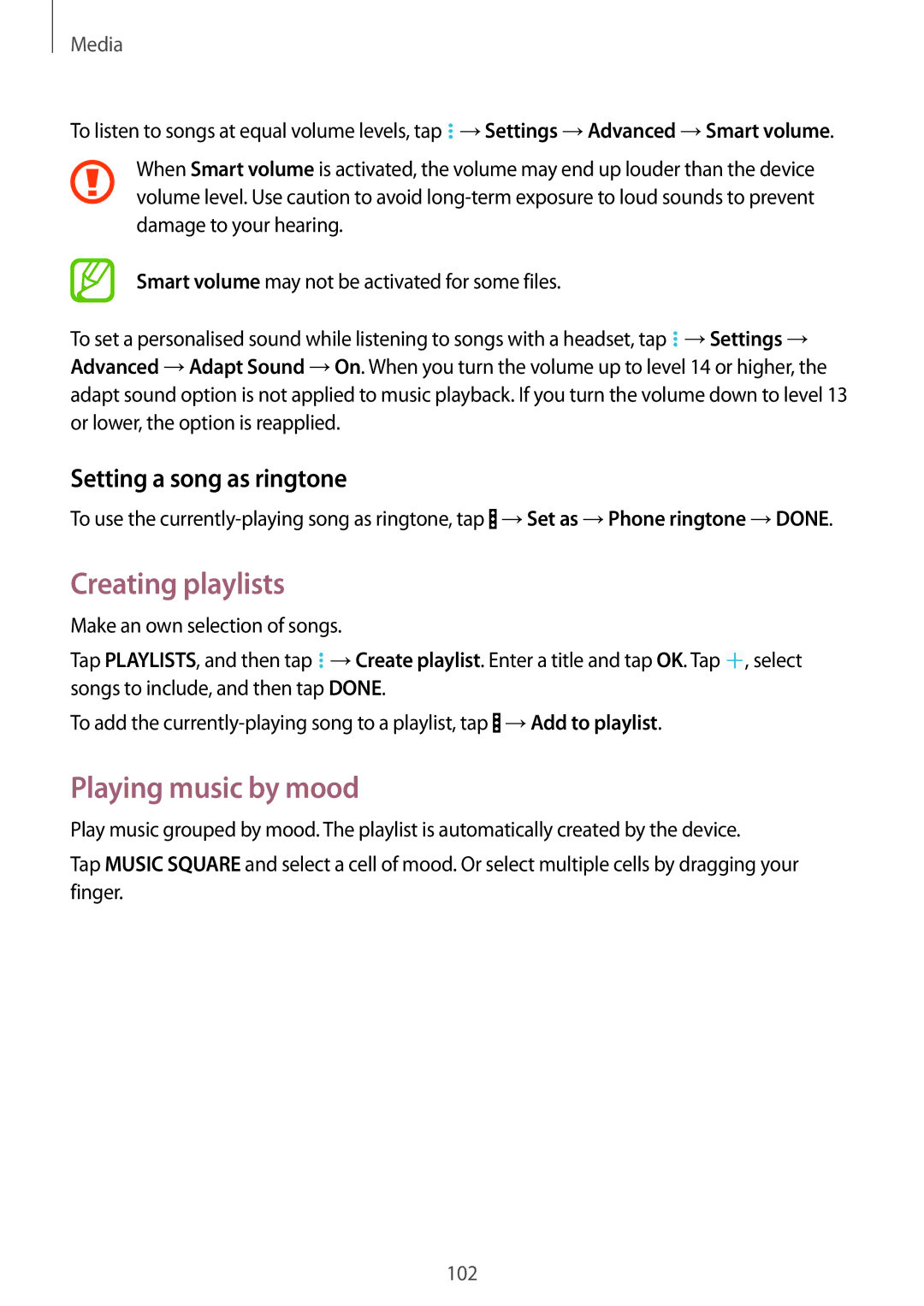 Samsung SM-P9010ZKASER manual Creating playlists, Playing music by mood, Setting a song as ringtone 