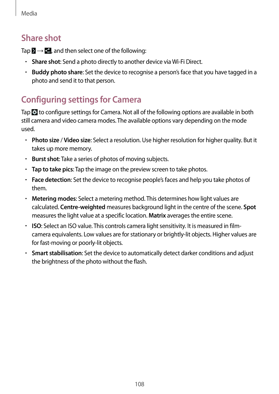 Samsung SM-P9010ZKASER manual Share shot, Configuring settings for Camera 