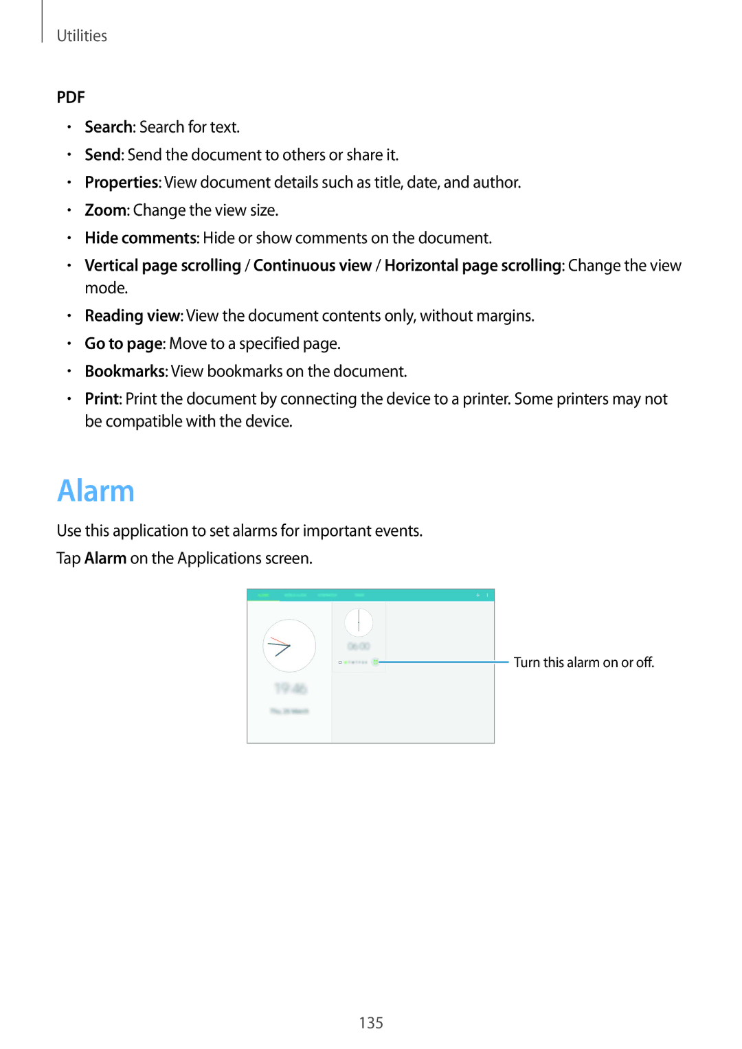 Samsung SM-P9010ZKASER manual Alarm 