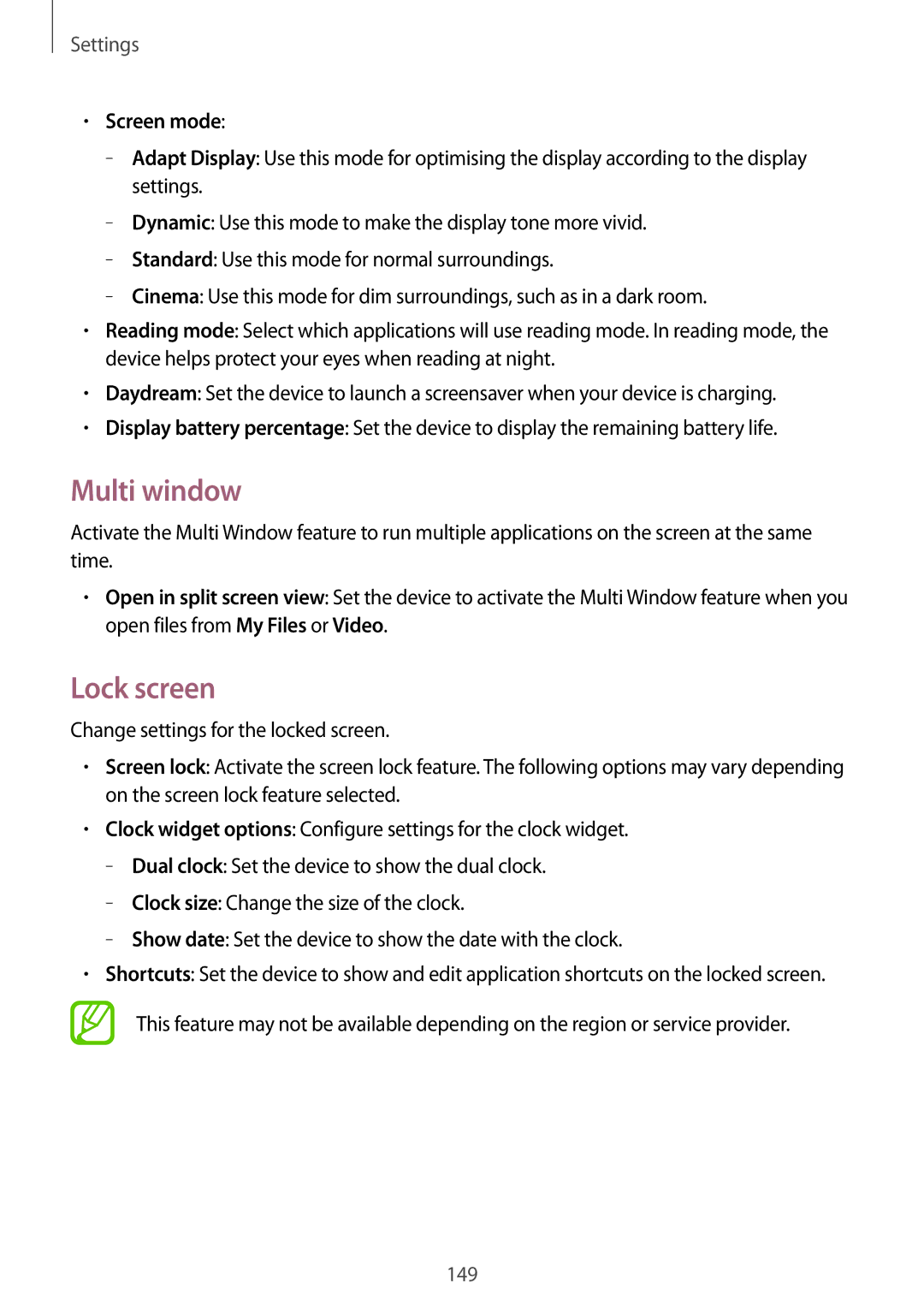 Samsung SM-P9010ZKASER manual Multi window, Lock screen, Screen mode 