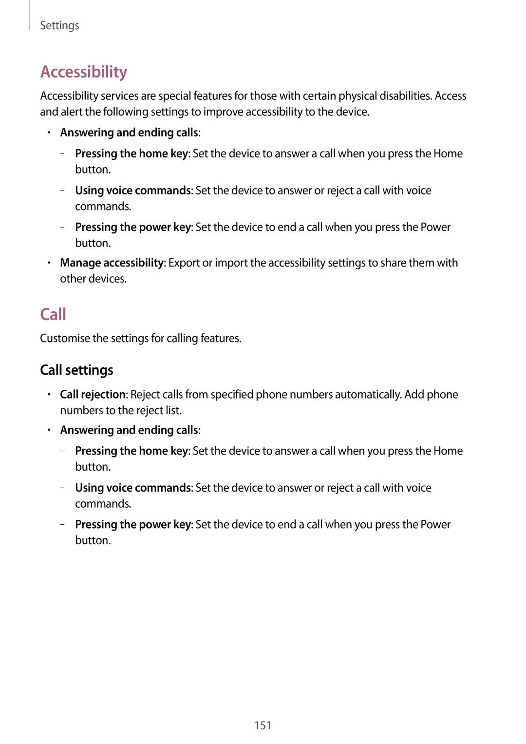 Samsung SM-P9010ZKASER manual Accessibility, Call settings, Answering and ending calls 