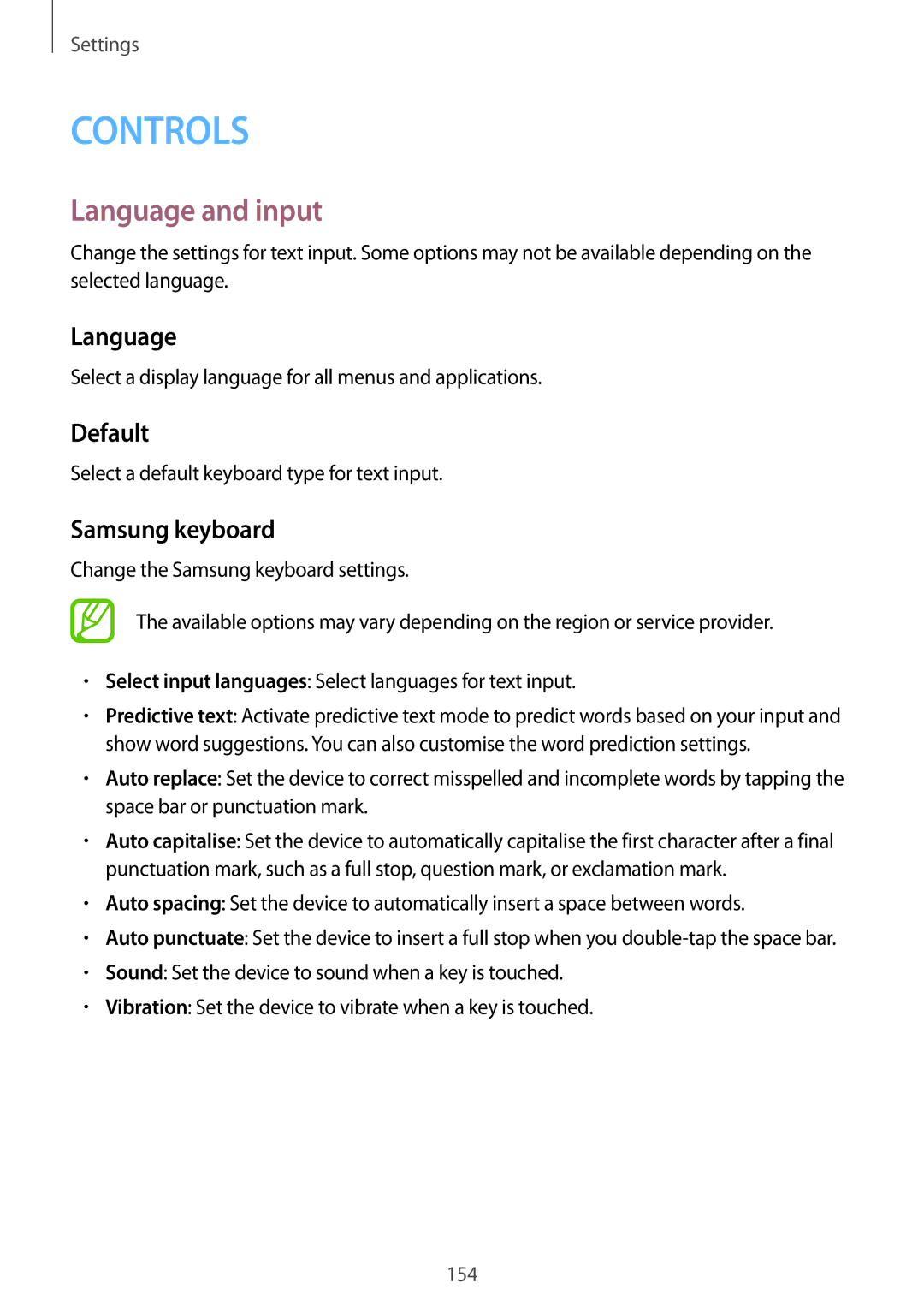 Samsung SM-P9010ZKASER manual Language and input, Default, Samsung keyboard 