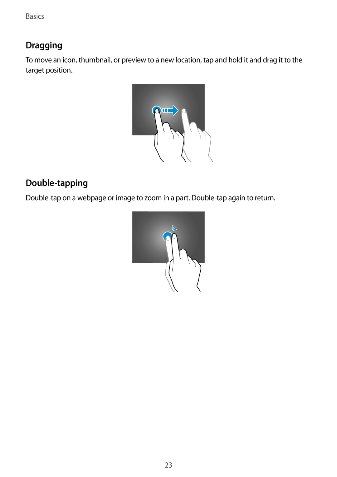 Samsung SM-P9010ZKASER manual Dragging, Double-tapping 