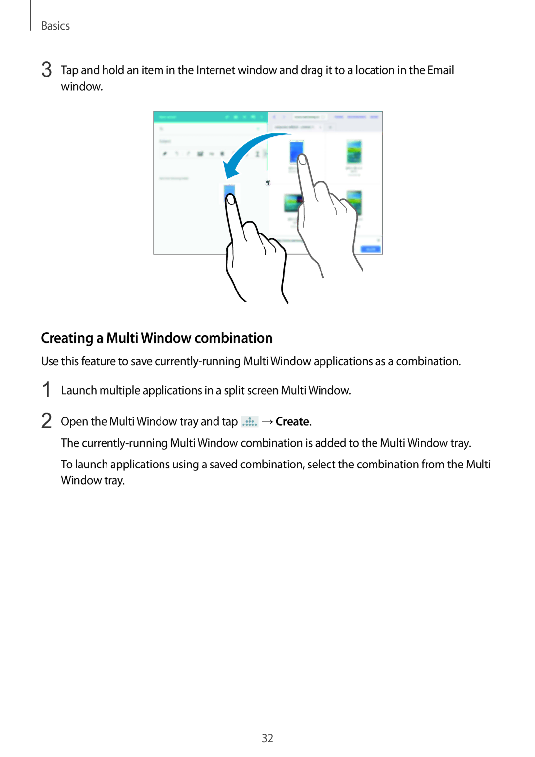 Samsung SM-P9010ZKASER manual Creating a Multi Window combination 