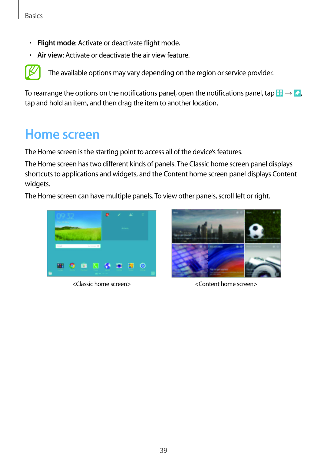 Samsung SM-P9010ZKASER manual Home screen 