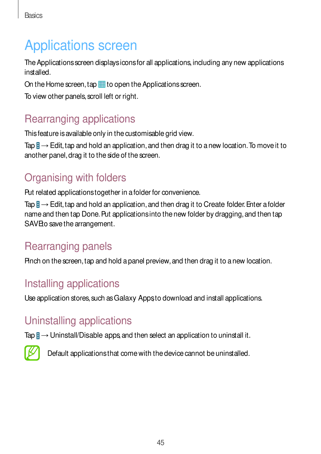 Samsung SM-P9010ZKASER manual Applications screen 