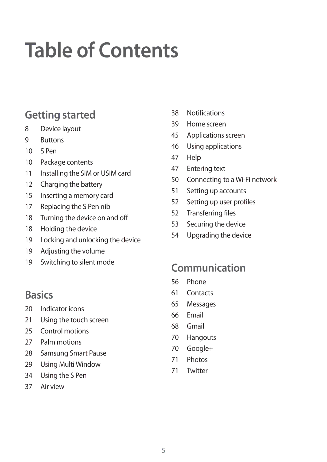 Samsung SM-P9010ZKASER manual Table of Contents 