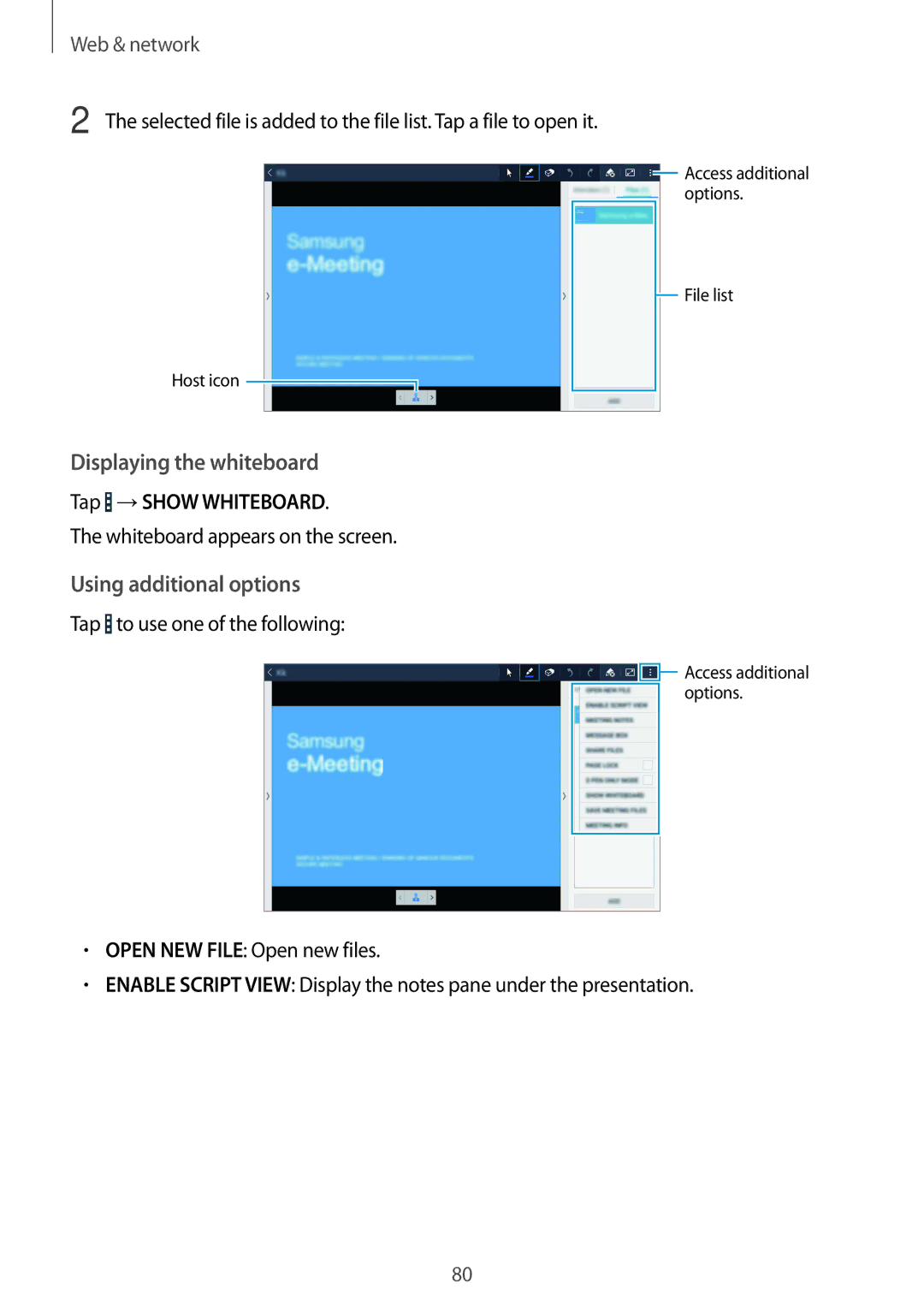 Samsung SM-P9010ZKASER manual Using additional options, Tap →SHOW Whiteboard 