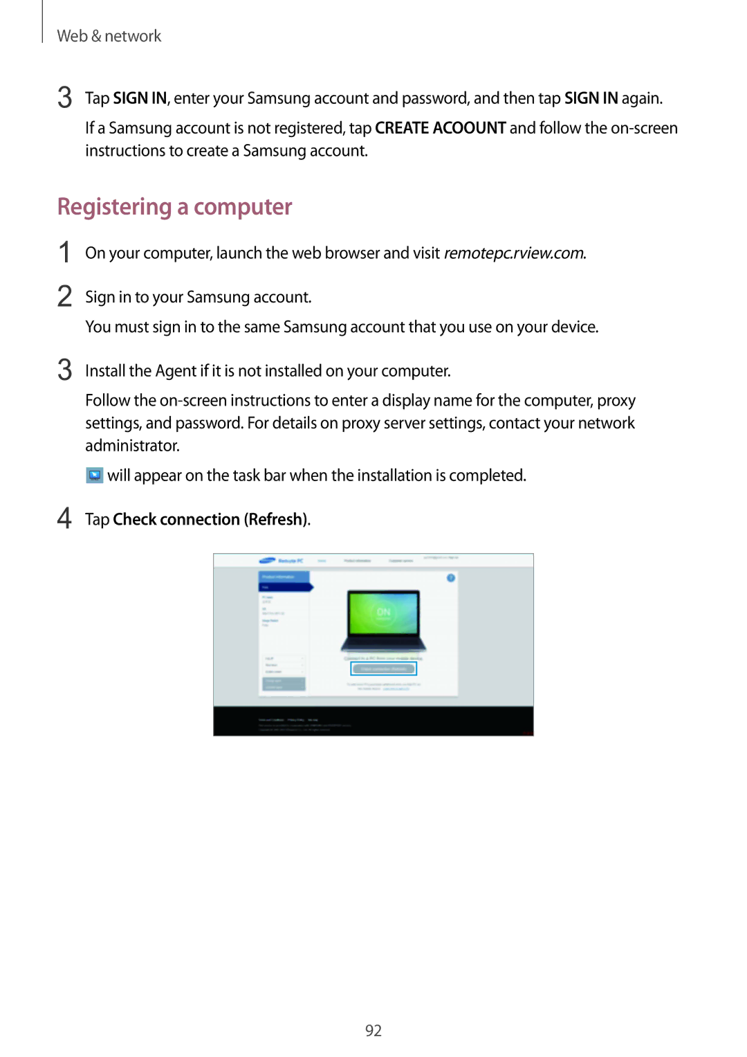 Samsung SM-P9010ZKASER manual Registering a computer, Tap Check connection Refresh 