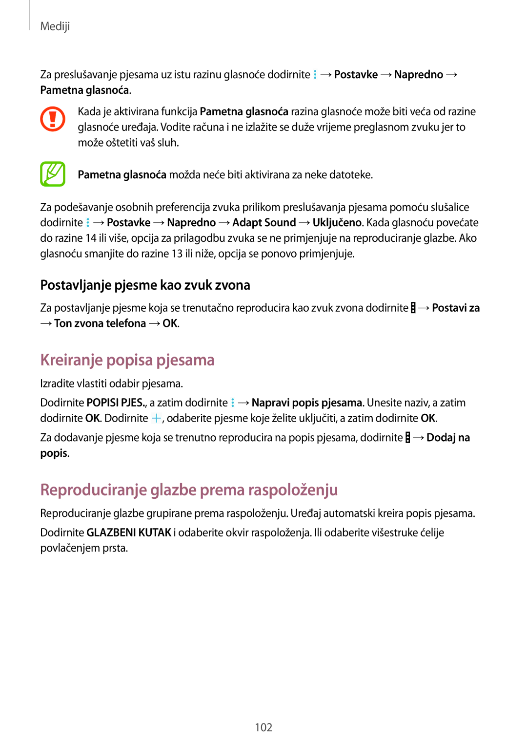 Samsung SM-P9050ZKACRO Kreiranje popisa pjesama, Reproduciranje glazbe prema raspoloženju, → Ton zvona telefona →OK, Popis 