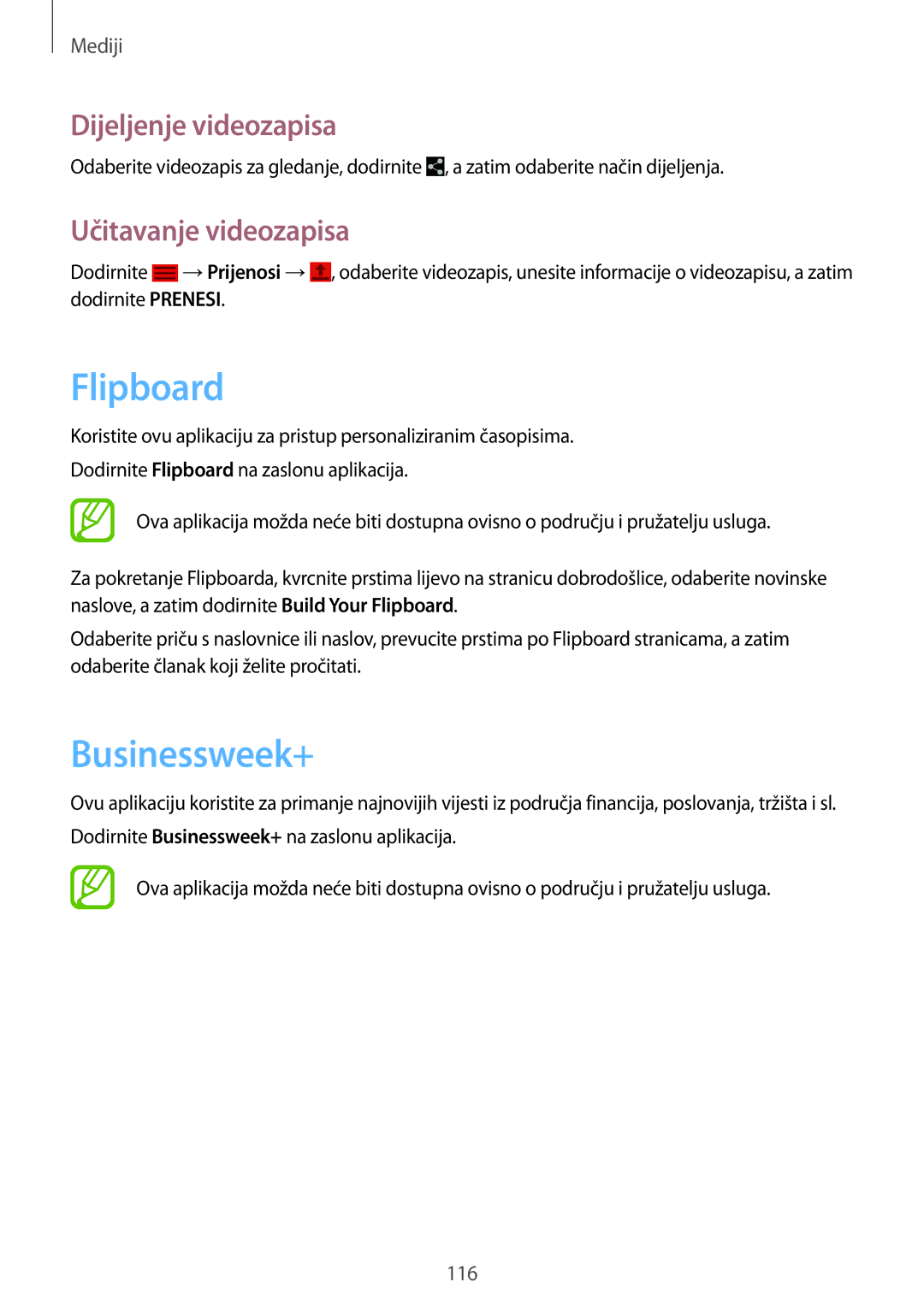 Samsung SM-P9050ZKACRO, SM-P9050ZKAVIP manual Flipboard, Businessweek+, Učitavanje videozapisa 