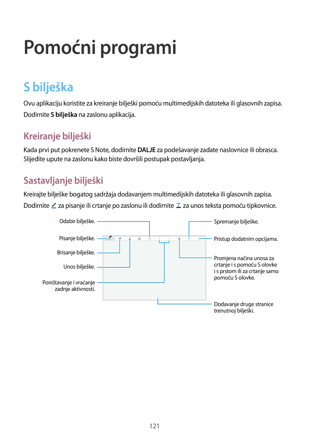 Samsung SM-P9050ZKAVIP, SM-P9050ZKACRO manual Bilješka, Kreiranje bilješki, Sastavljanje bilješki 