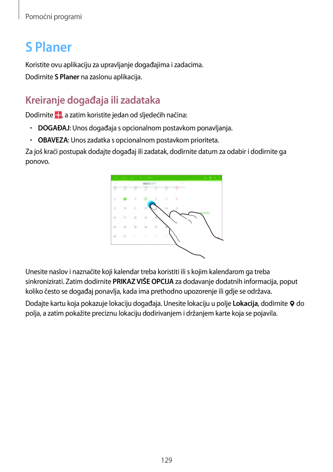 Samsung SM-P9050ZKAVIP, SM-P9050ZKACRO manual Planer, Kreiranje događaja ili zadataka 