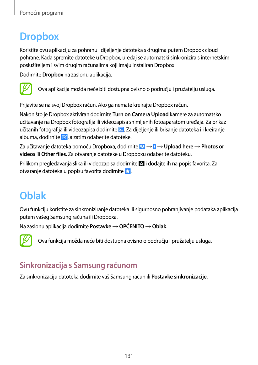Samsung SM-P9050ZKAVIP, SM-P9050ZKACRO manual Dropbox, Oblak, Sinkronizacija s Samsung računom 