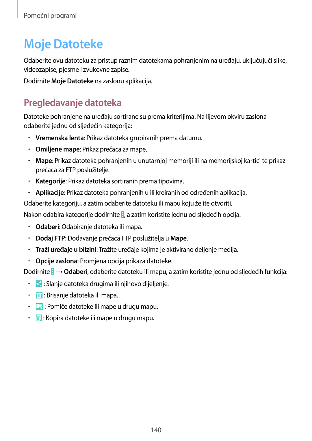 Samsung SM-P9050ZKACRO, SM-P9050ZKAVIP manual Moje Datoteke, Pregledavanje datoteka 