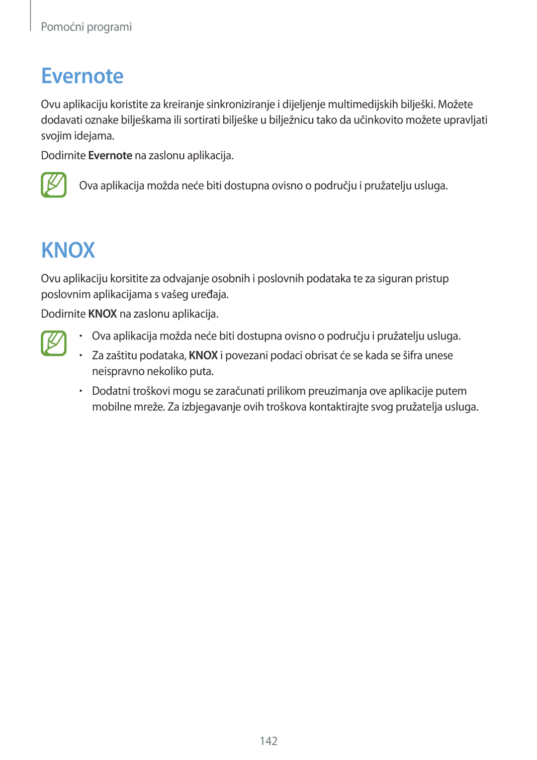 Samsung SM-P9050ZKACRO, SM-P9050ZKAVIP manual Evernote, Knox 