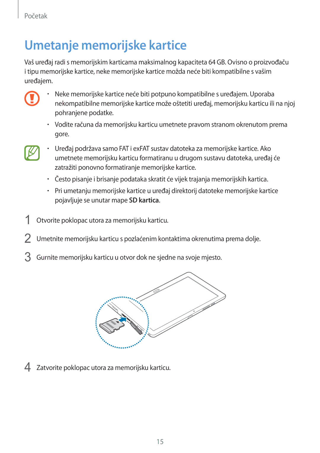 Samsung SM-P9050ZKAVIP, SM-P9050ZKACRO manual Umetanje memorijske kartice 