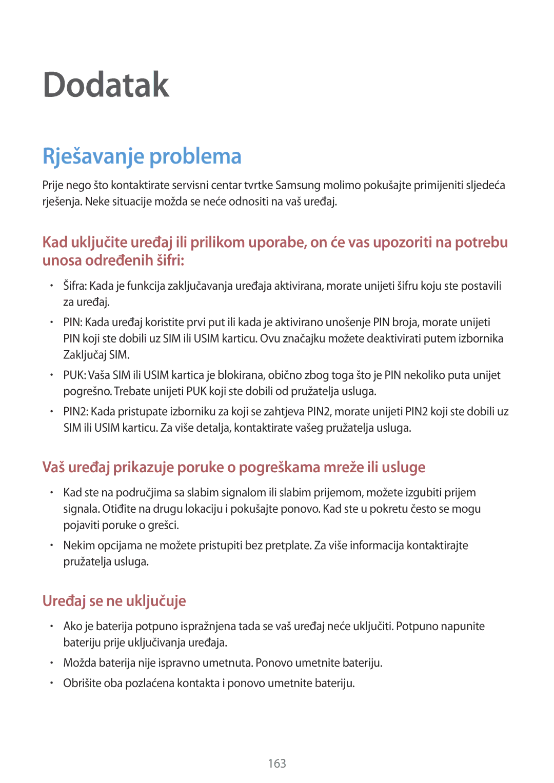 Samsung SM-P9050ZKAVIP, SM-P9050ZKACRO manual Dodatak, Rješavanje problema 