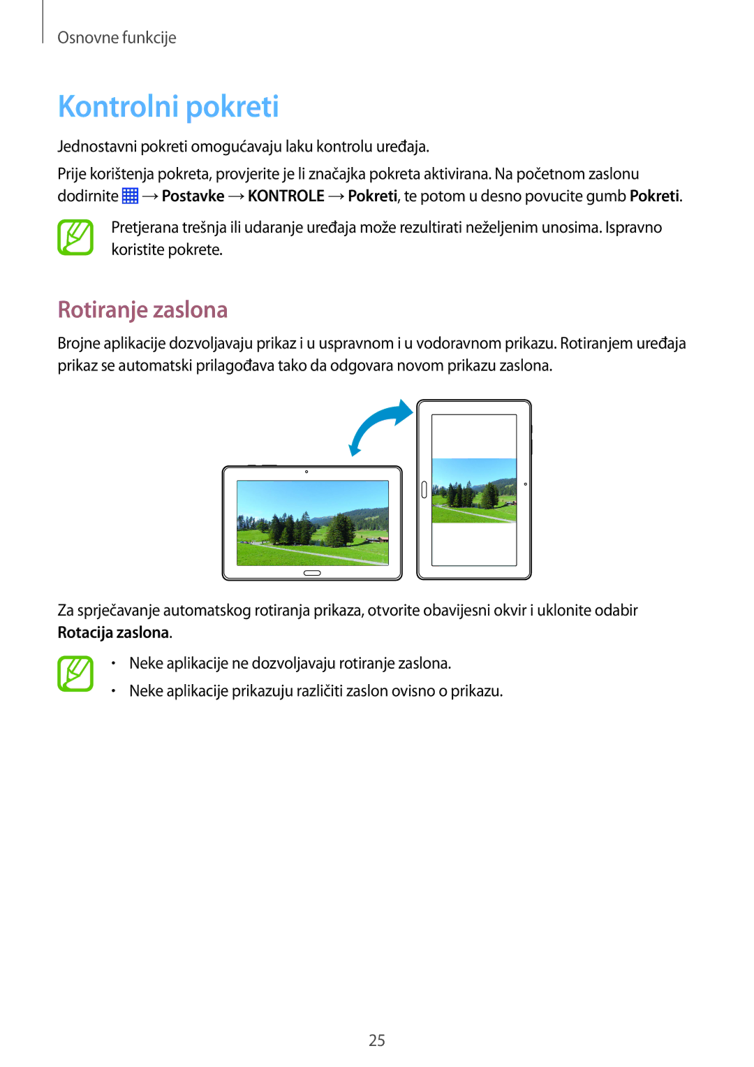 Samsung SM-P9050ZKAVIP, SM-P9050ZKACRO manual Kontrolni pokreti, Rotiranje zaslona 
