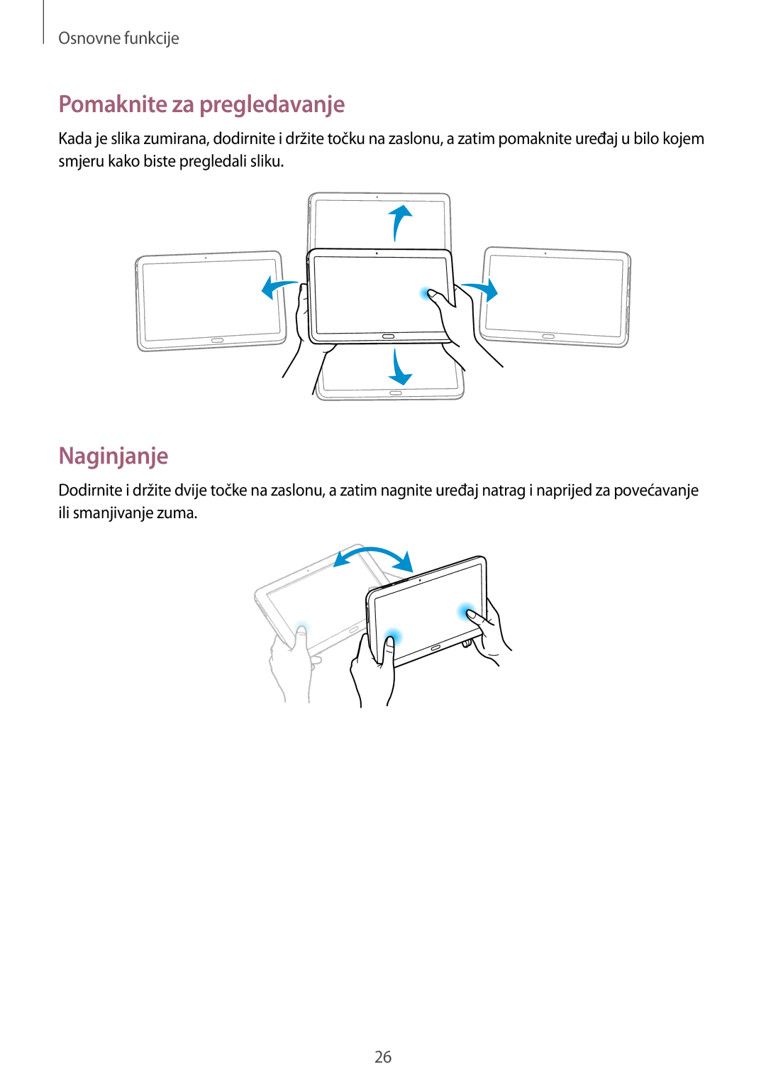 Samsung SM-P9050ZKACRO, SM-P9050ZKAVIP manual Pomaknite za pregledavanje, Naginjanje 