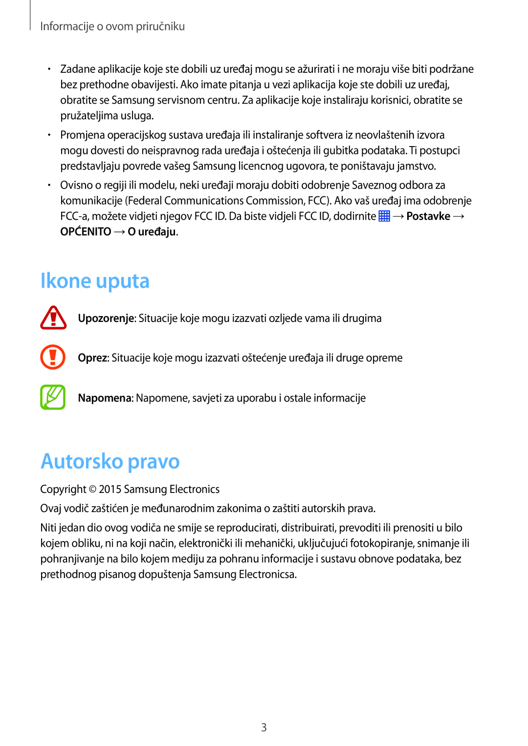 Samsung SM-P9050ZKAVIP, SM-P9050ZKACRO manual Ikone uputa, Autorsko pravo 