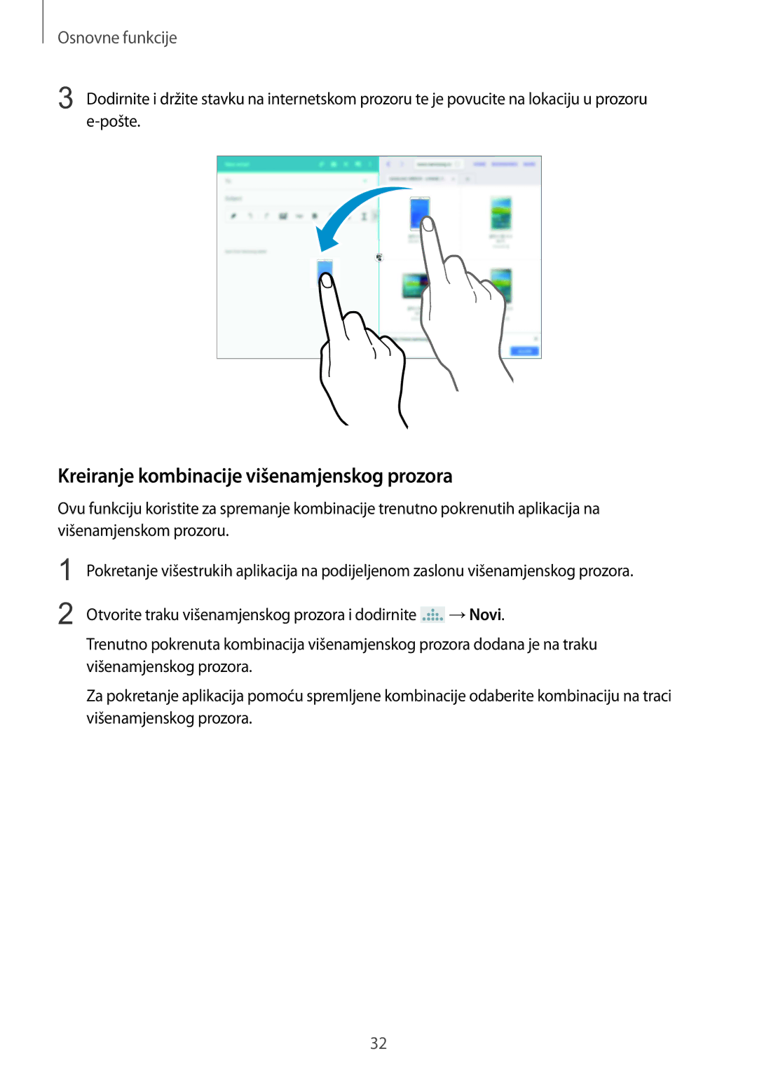 Samsung SM-P9050ZKACRO, SM-P9050ZKAVIP manual Kreiranje kombinacije višenamjenskog prozora 