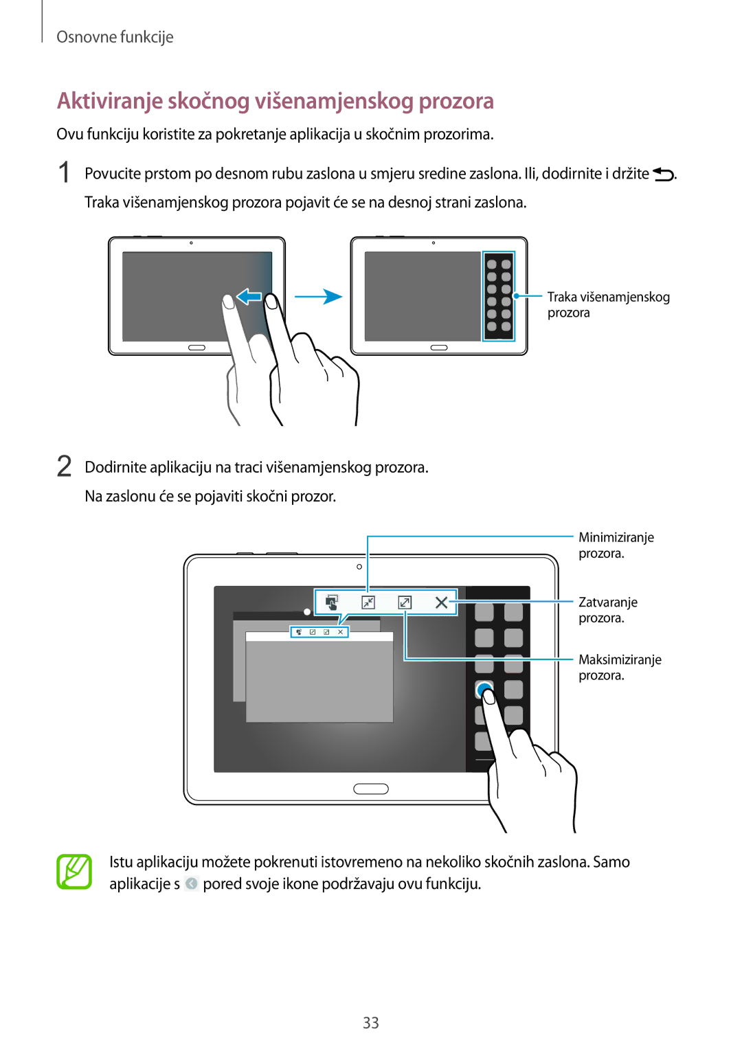 Samsung SM-P9050ZKAVIP, SM-P9050ZKACRO manual Aktiviranje skočnog višenamjenskog prozora 