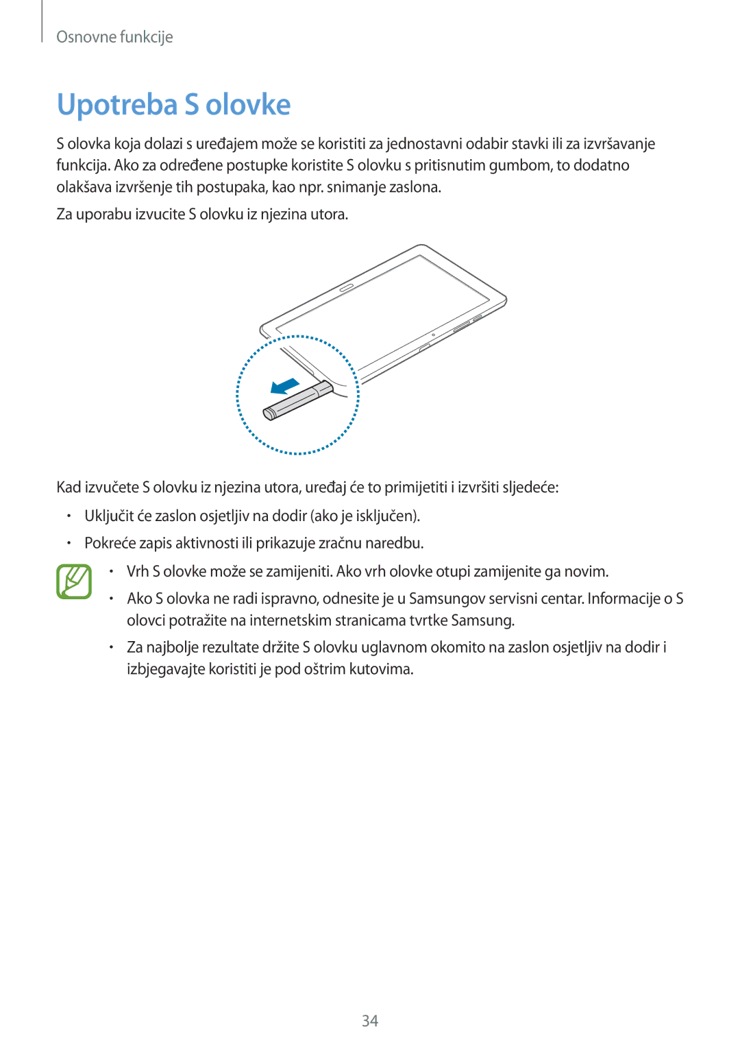 Samsung SM-P9050ZKACRO, SM-P9050ZKAVIP manual Upotreba S olovke 