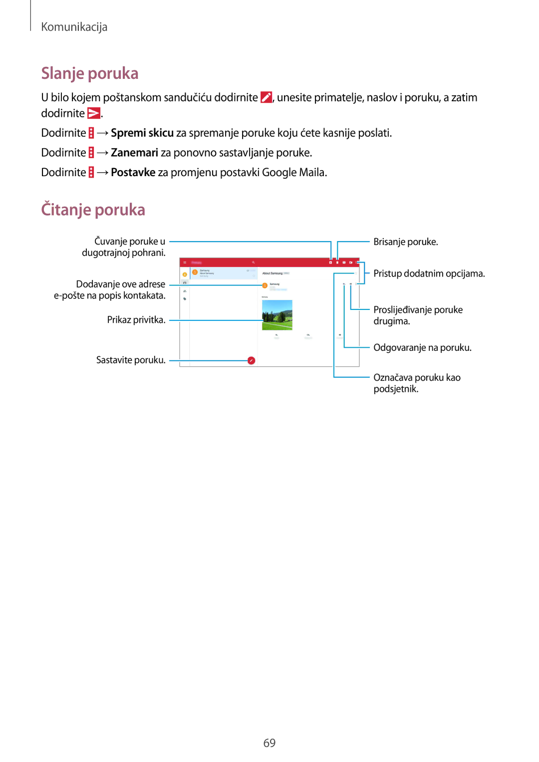 Samsung SM-P9050ZKAVIP, SM-P9050ZKACRO manual Dodirnite →Postavke za promjenu postavki Google Maila 