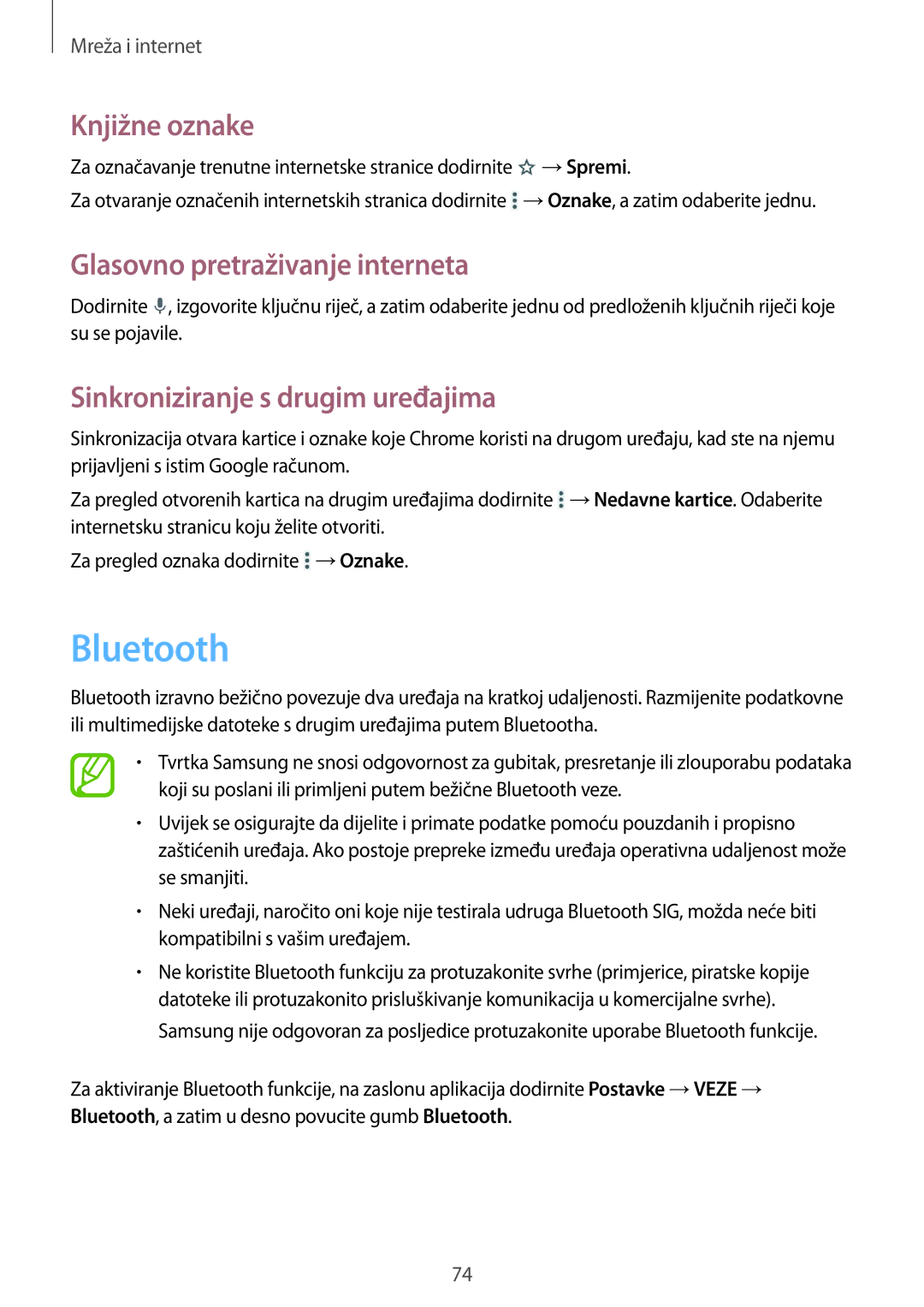 Samsung SM-P9050ZKACRO, SM-P9050ZKAVIP manual Bluetooth, Sinkroniziranje s drugim uređajima 