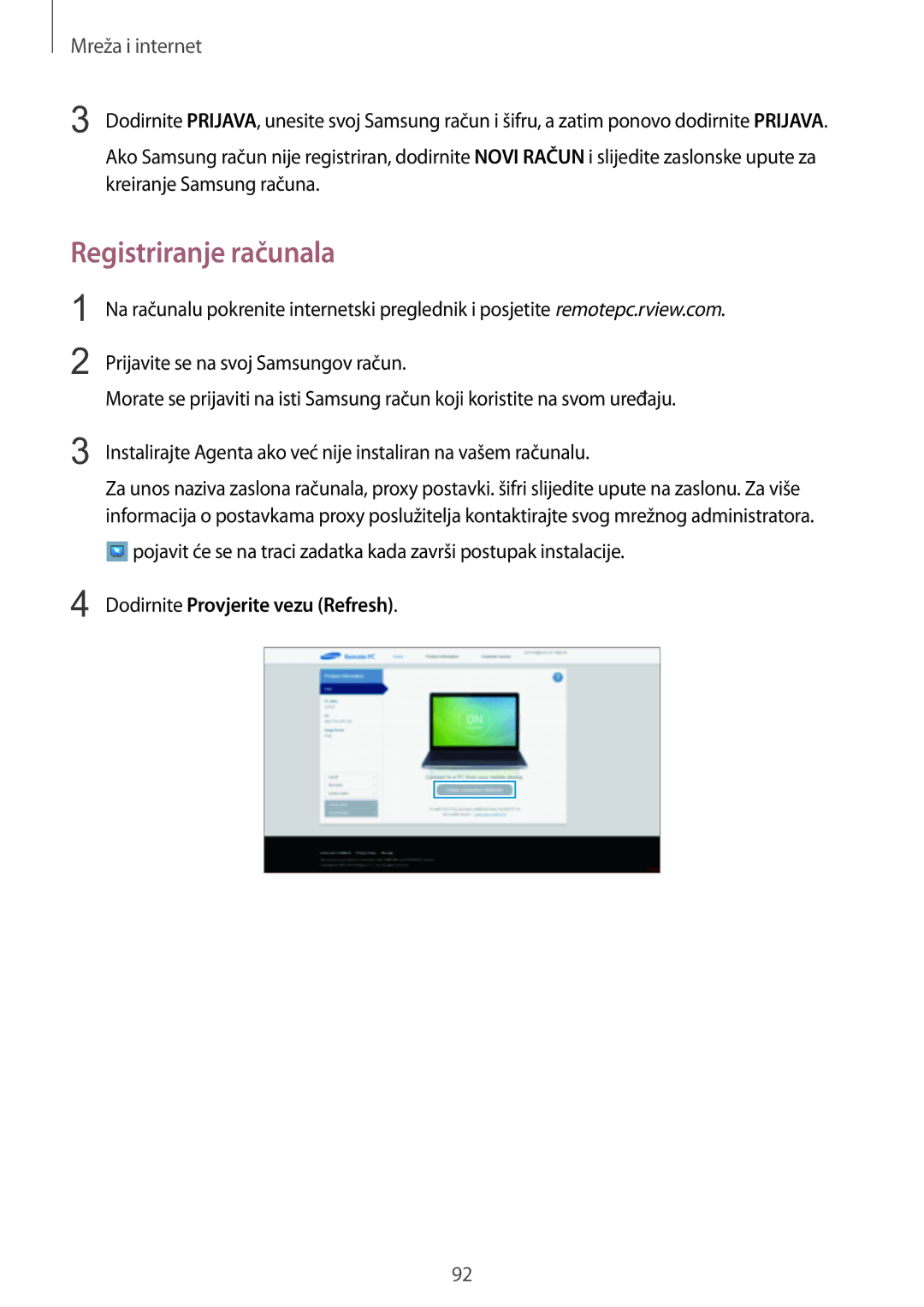 Samsung SM-P9050ZKACRO, SM-P9050ZKAVIP manual Registriranje računala, Dodirnite Provjerite vezu Refresh 