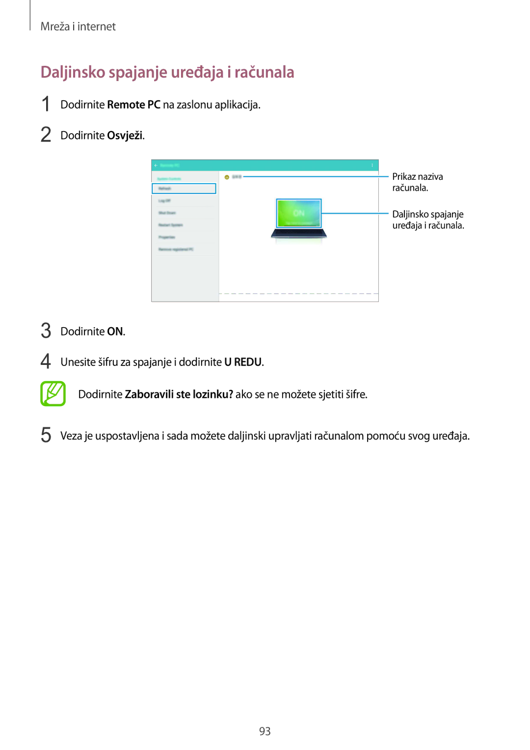 Samsung SM-P9050ZKAVIP, SM-P9050ZKACRO manual Daljinsko spajanje uređaja i računala 