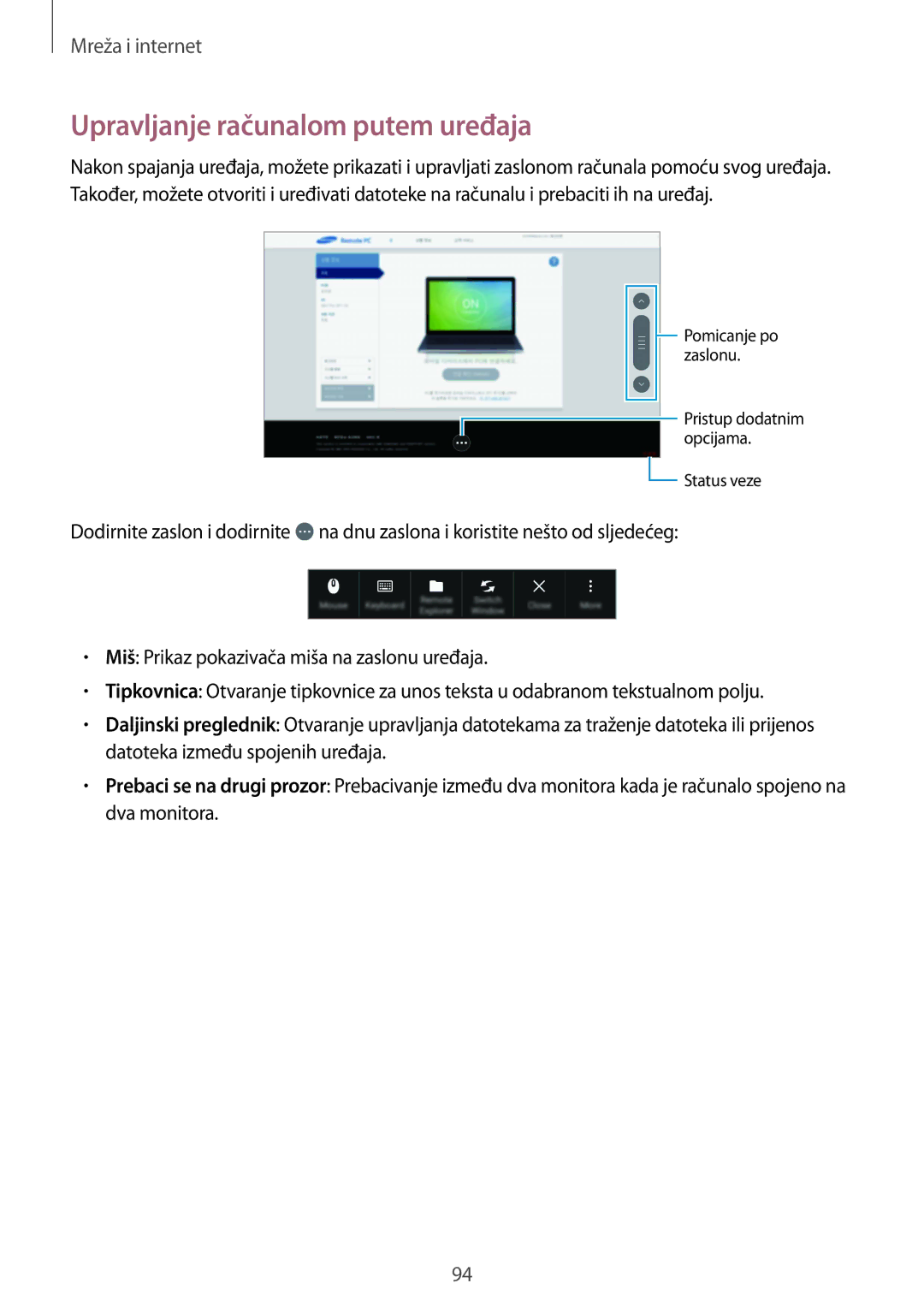 Samsung SM-P9050ZKACRO, SM-P9050ZKAVIP manual Upravljanje računalom putem uređaja 