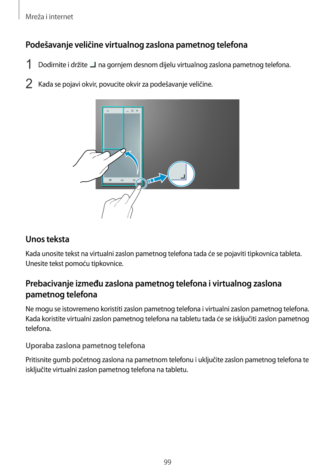 Samsung SM-P9050ZKAVIP, SM-P9050ZKACRO manual Podešavanje veličine virtualnog zaslona pametnog telefona, Unos teksta 