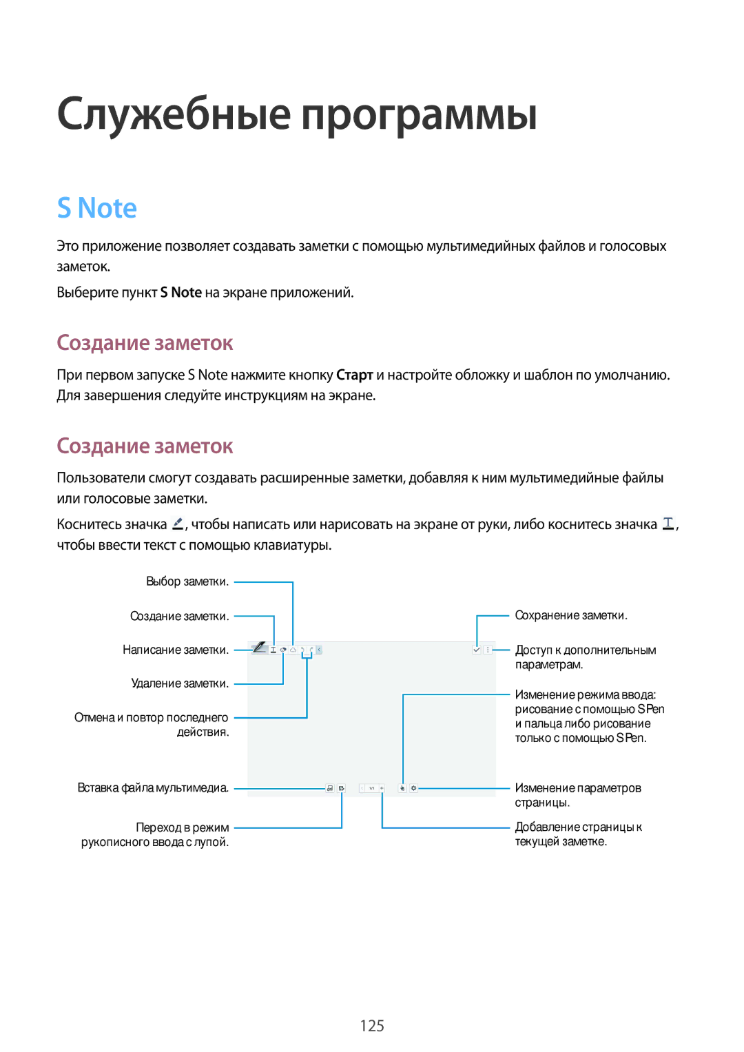 Samsung SM-P9050ZWASEB, SM-P9050ZKASEB, SM-P9050ZKASER, SM-P9050ZWASER manual Служебные программы, Создание заметок 