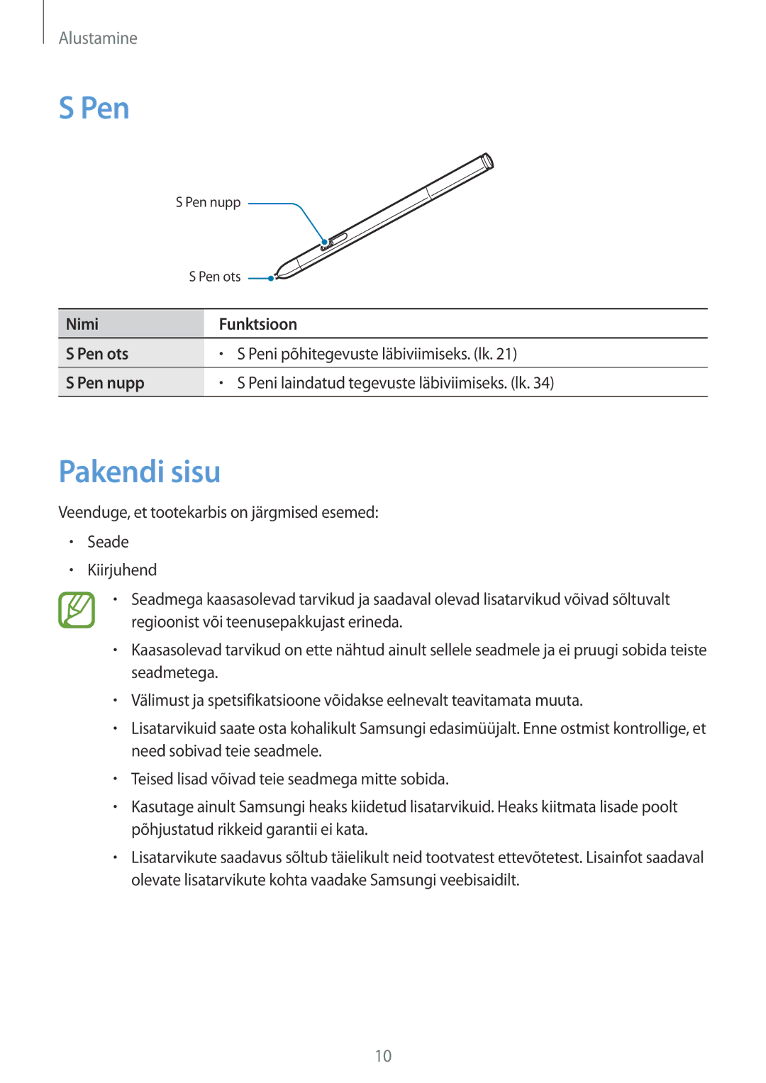 Samsung SM-P9050ZKASEB, SM-P9050ZWASEB manual Pen, Pakendi sisu 