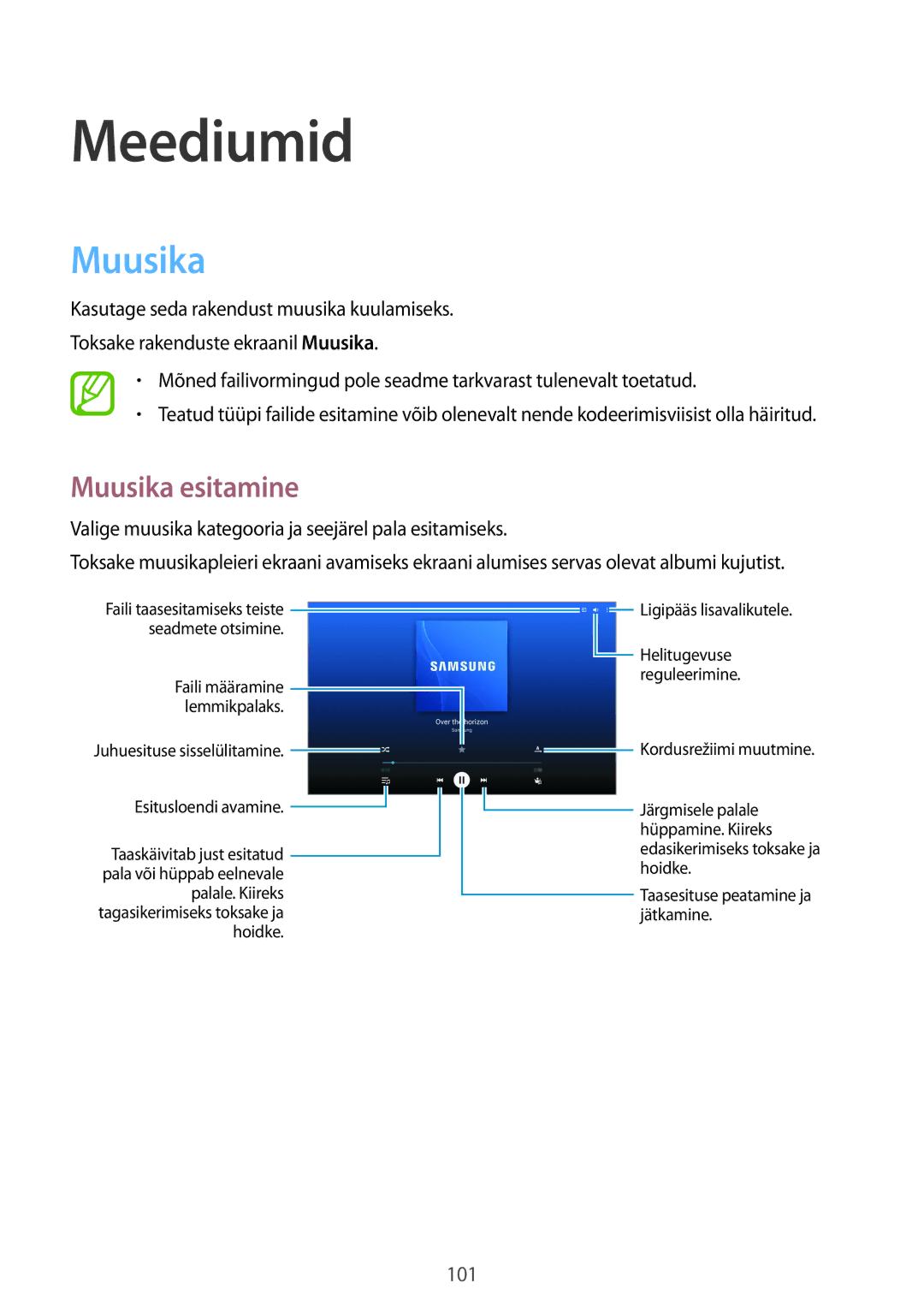 Samsung SM-P9050ZWASEB, SM-P9050ZKASEB manual Muusika esitamine 