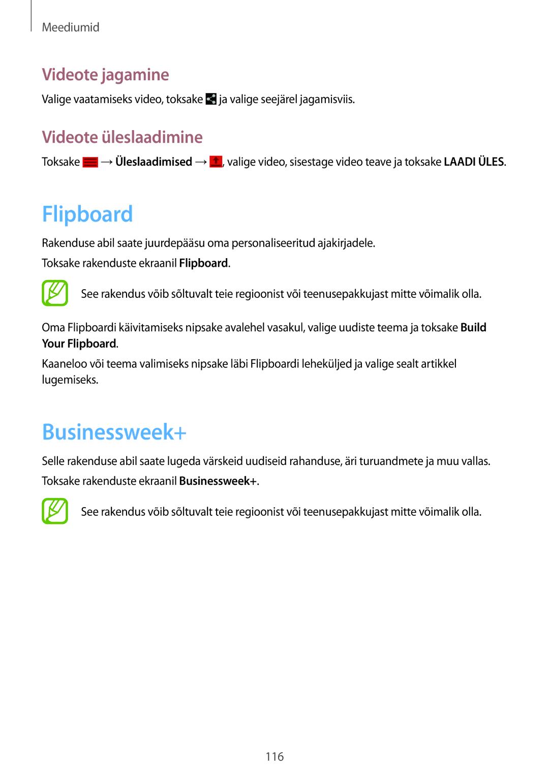 Samsung SM-P9050ZKASEB, SM-P9050ZWASEB manual Flipboard, Businessweek+, Videote üleslaadimine 