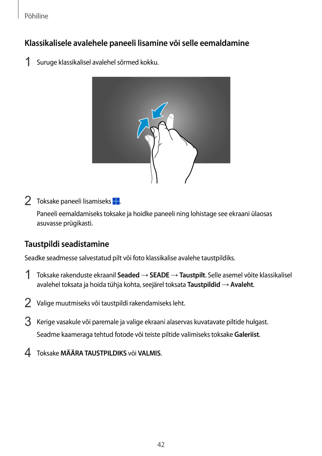 Samsung SM-P9050ZKASEB, SM-P9050ZWASEB manual Taustpildi seadistamine, Toksake Määra Taustpildiks või Valmis 