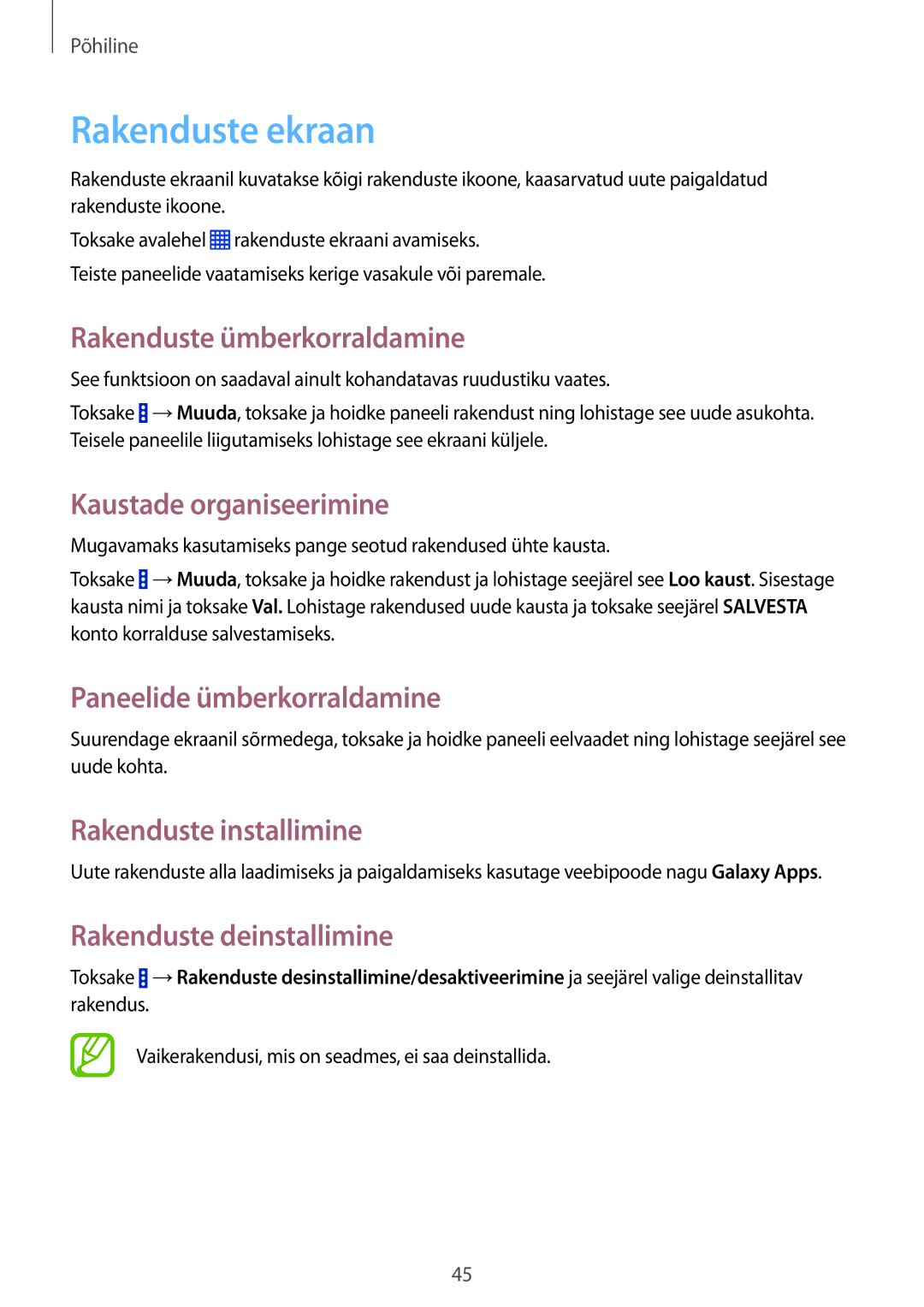 Samsung SM-P9050ZWASEB, SM-P9050ZKASEB manual Rakenduste ekraan 